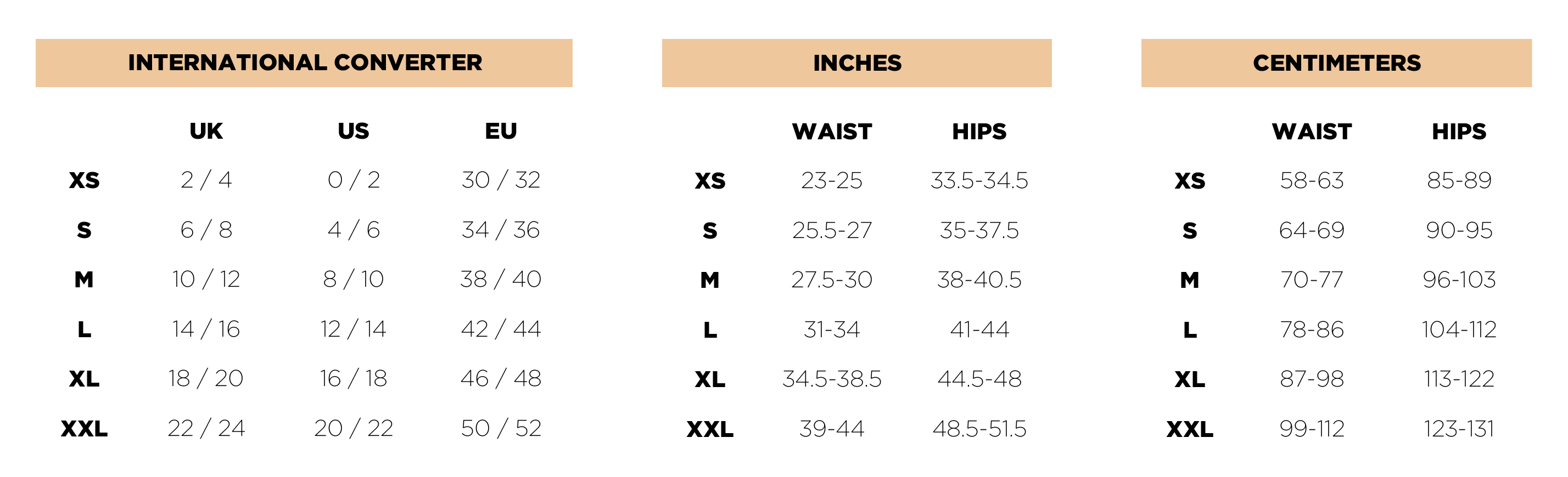 Size Chart IDentity Lingerie