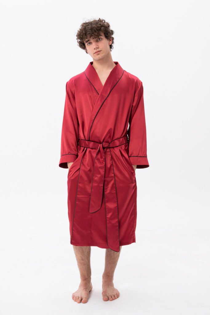 Burgundy Silk Dressing Gown for Men, Long Satin Robes