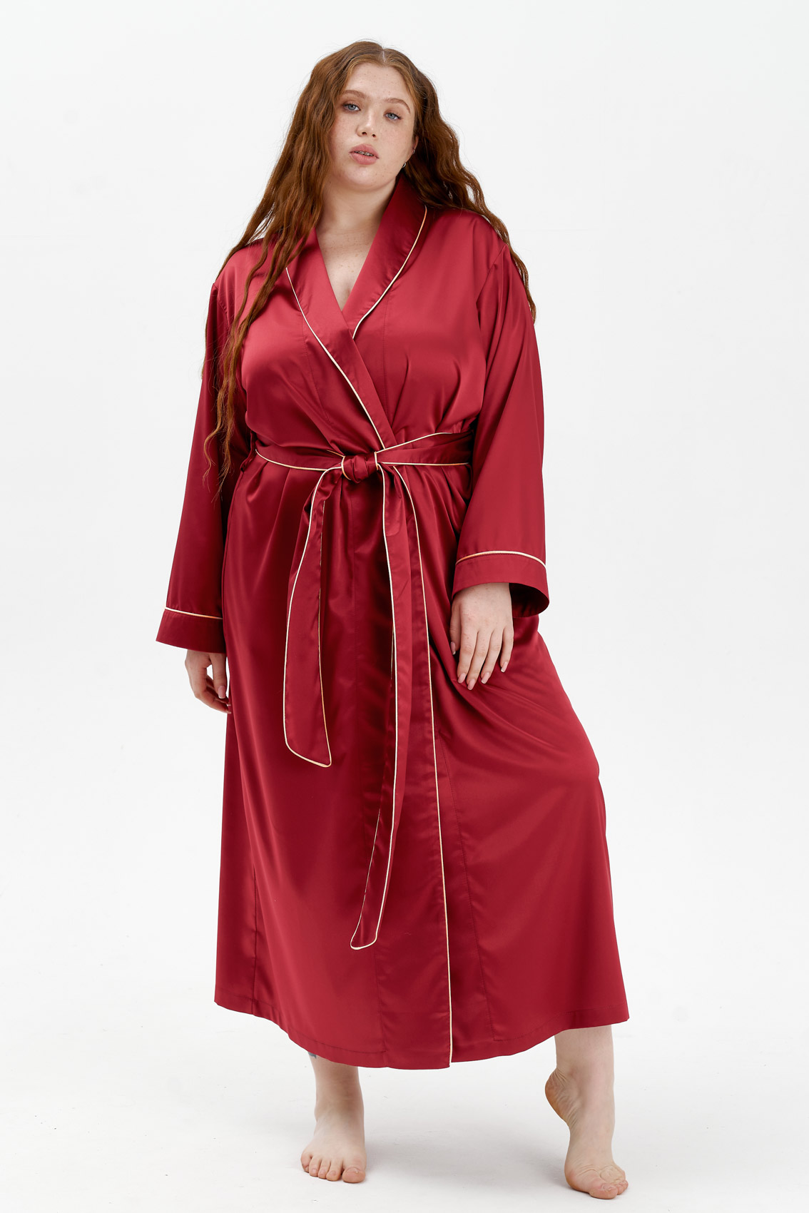 Burgundy Silk Dressing Gown, Long Satin Robes | IDENTITY