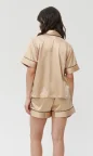womens lightweight summer gold satin silk pyjamas with shorts and button up shirt