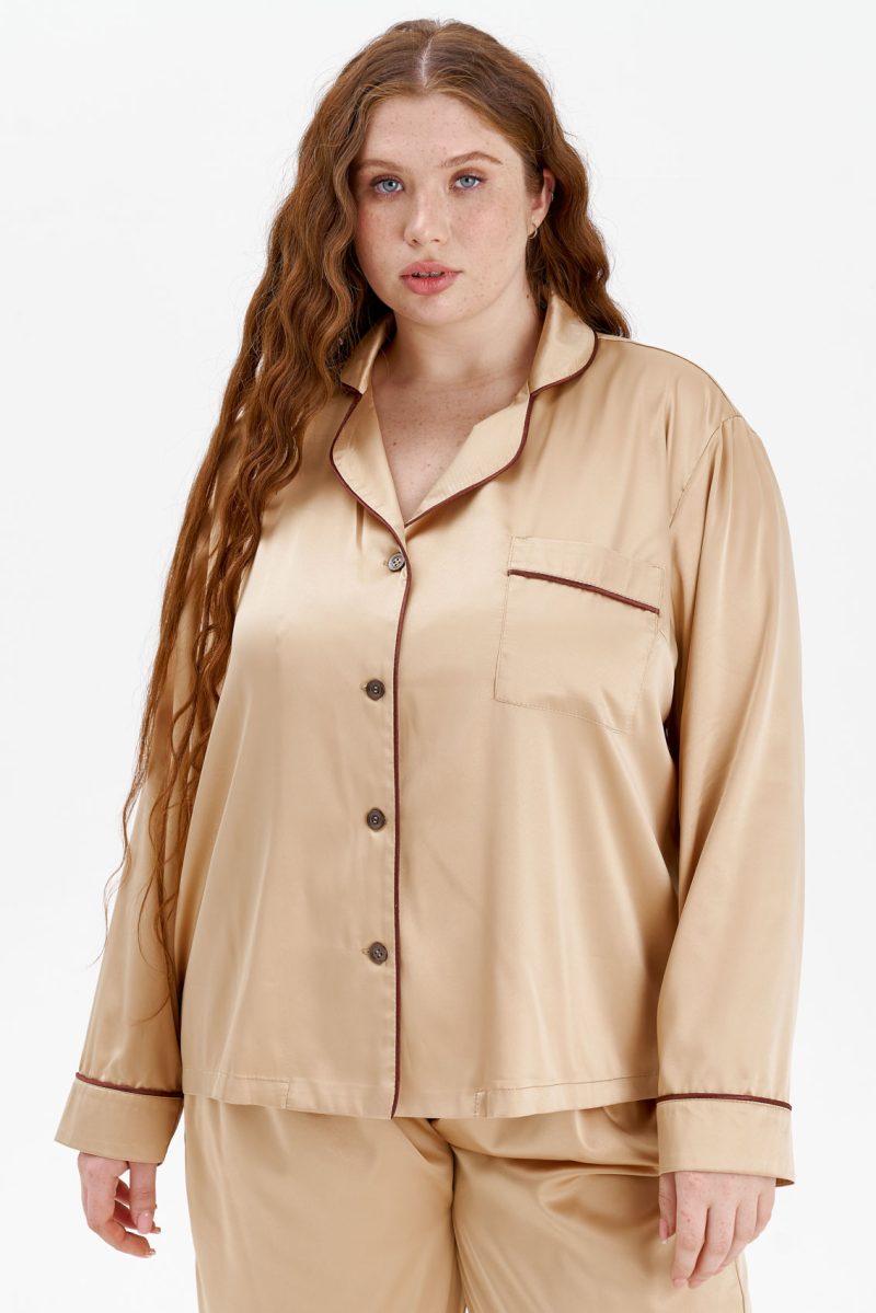 Gold Silk Satin Pyjamas, Button Up Pajamas Sets PJs | IDENTITY