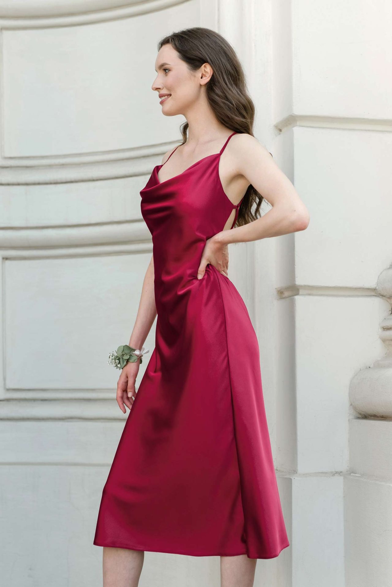 Satin Slip Dresses, Midi Long Slip Dresses Womens IDENTITY