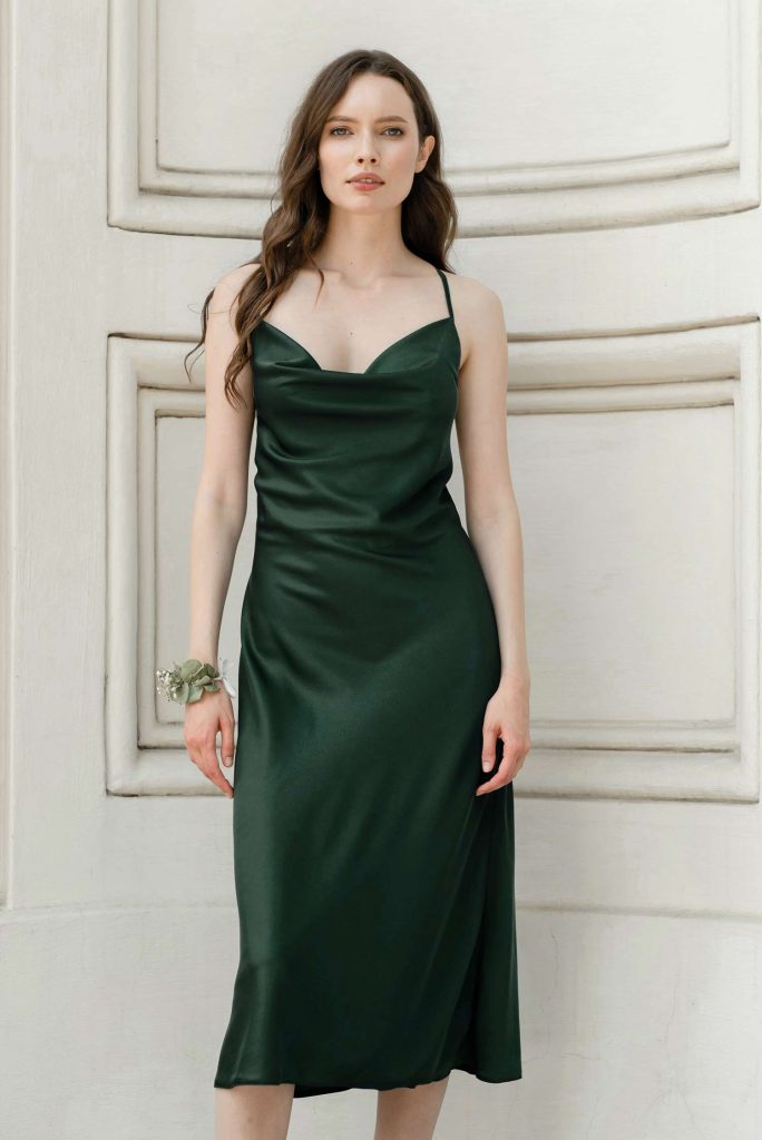 Green Backless Dresses, Cowl Neck Dress Open Back | IDENTITY