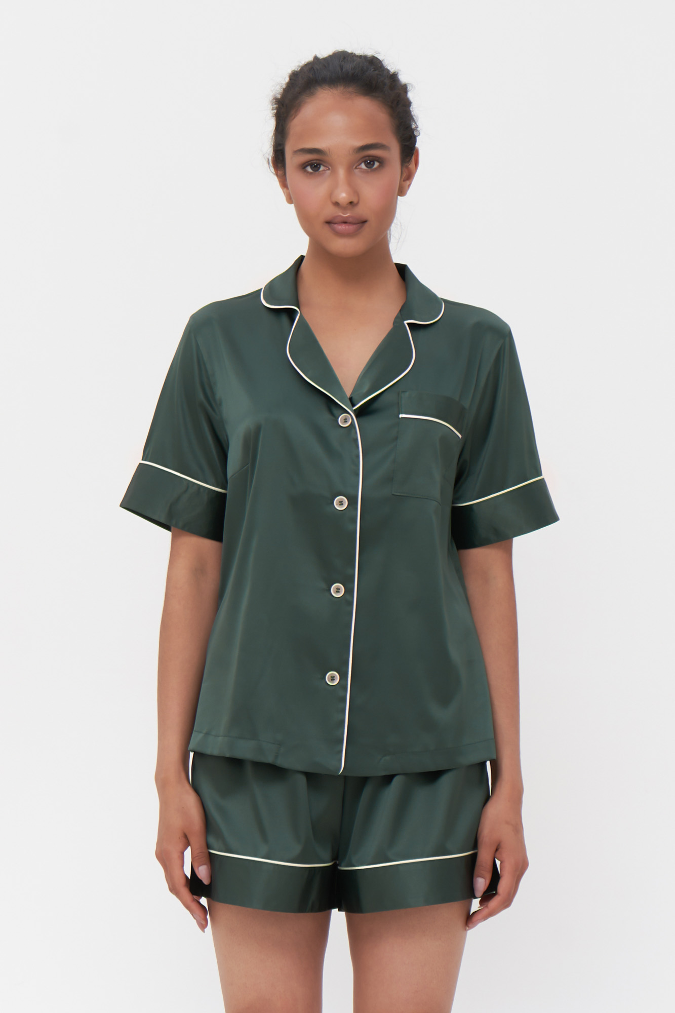 Black Silk Satin Pyjamas, Button Up Pajamas Sets Pjs 