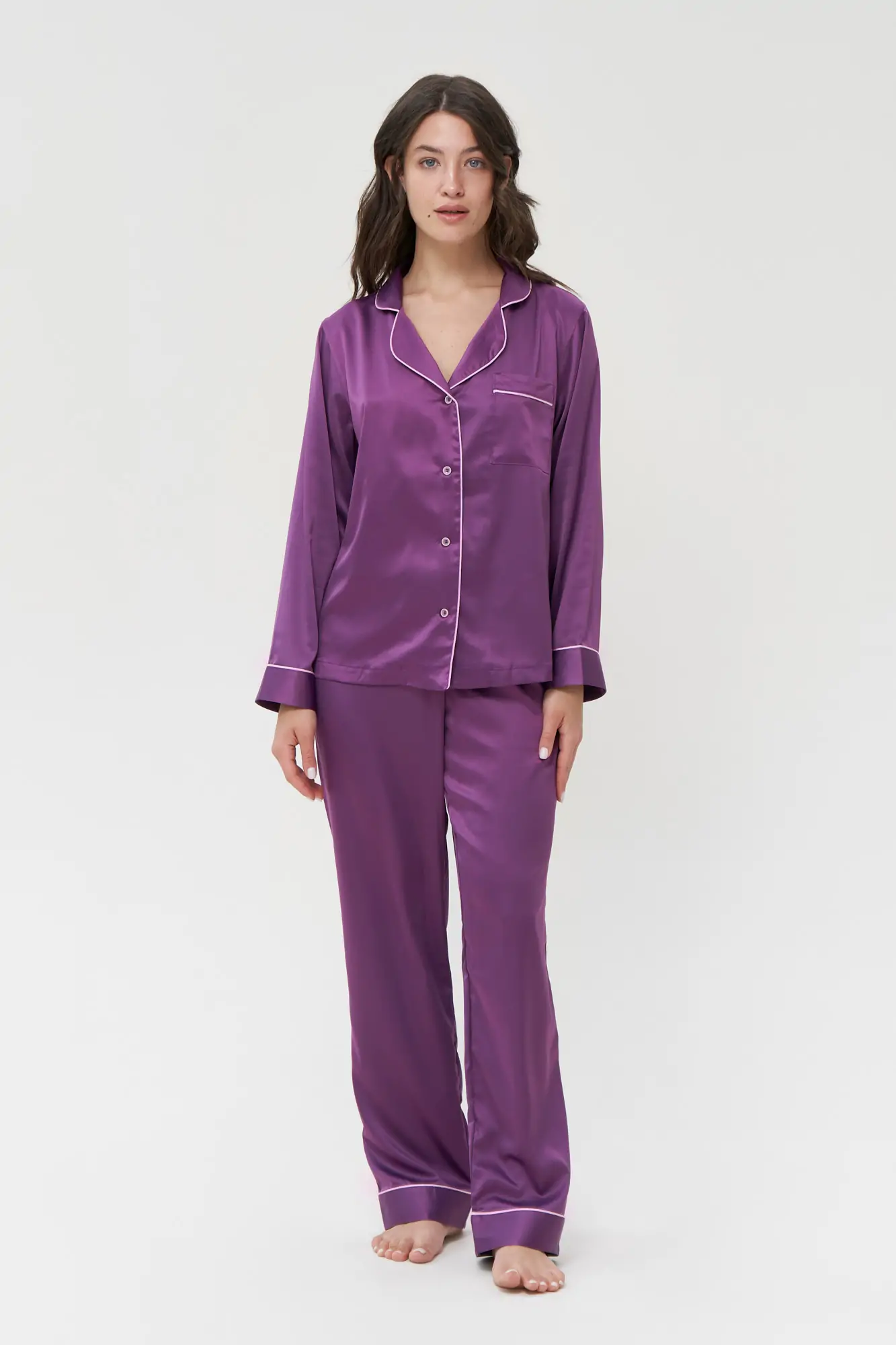 HUGO Pajama top SATINA with silk in light purple