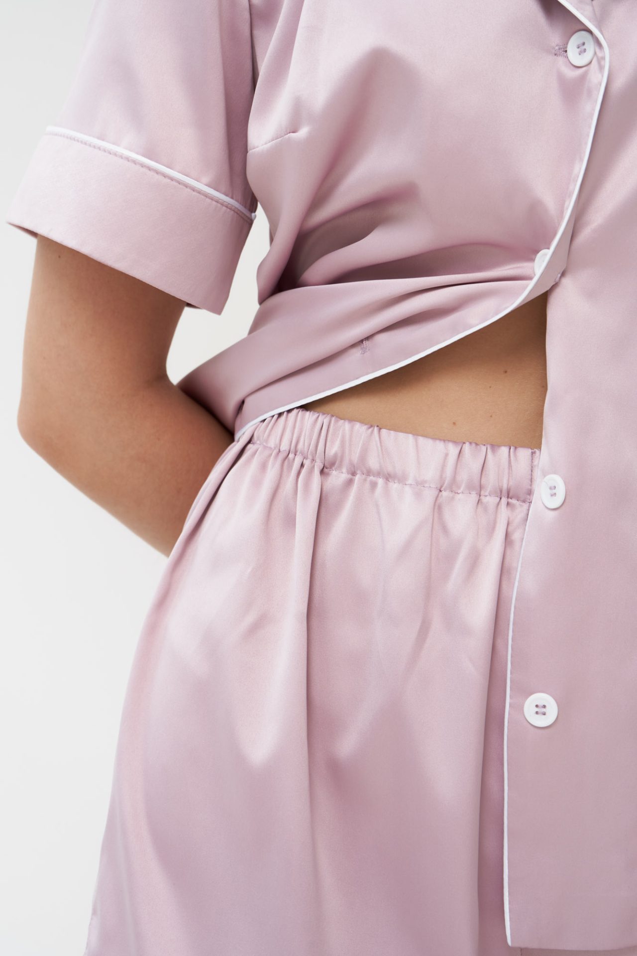 Pink Short Pyjamas Set, Silk Satin Button Up Pajamas | IDENTITY