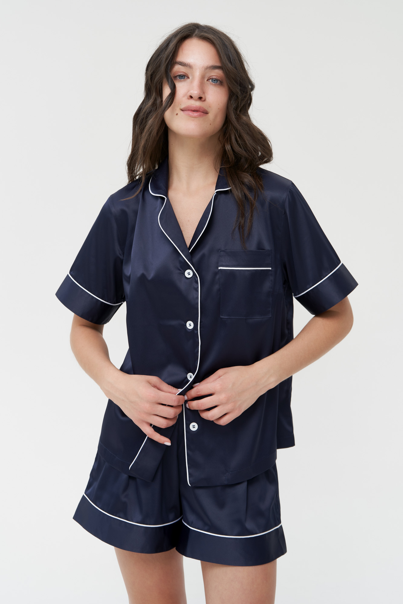 Navy Silk Dressing Gown, Long Satin Robes Womens | IDENTITY