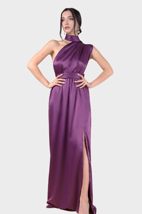 Silky Satin Slip Dress Nightie in Purple - IDENTITY LINGERIE