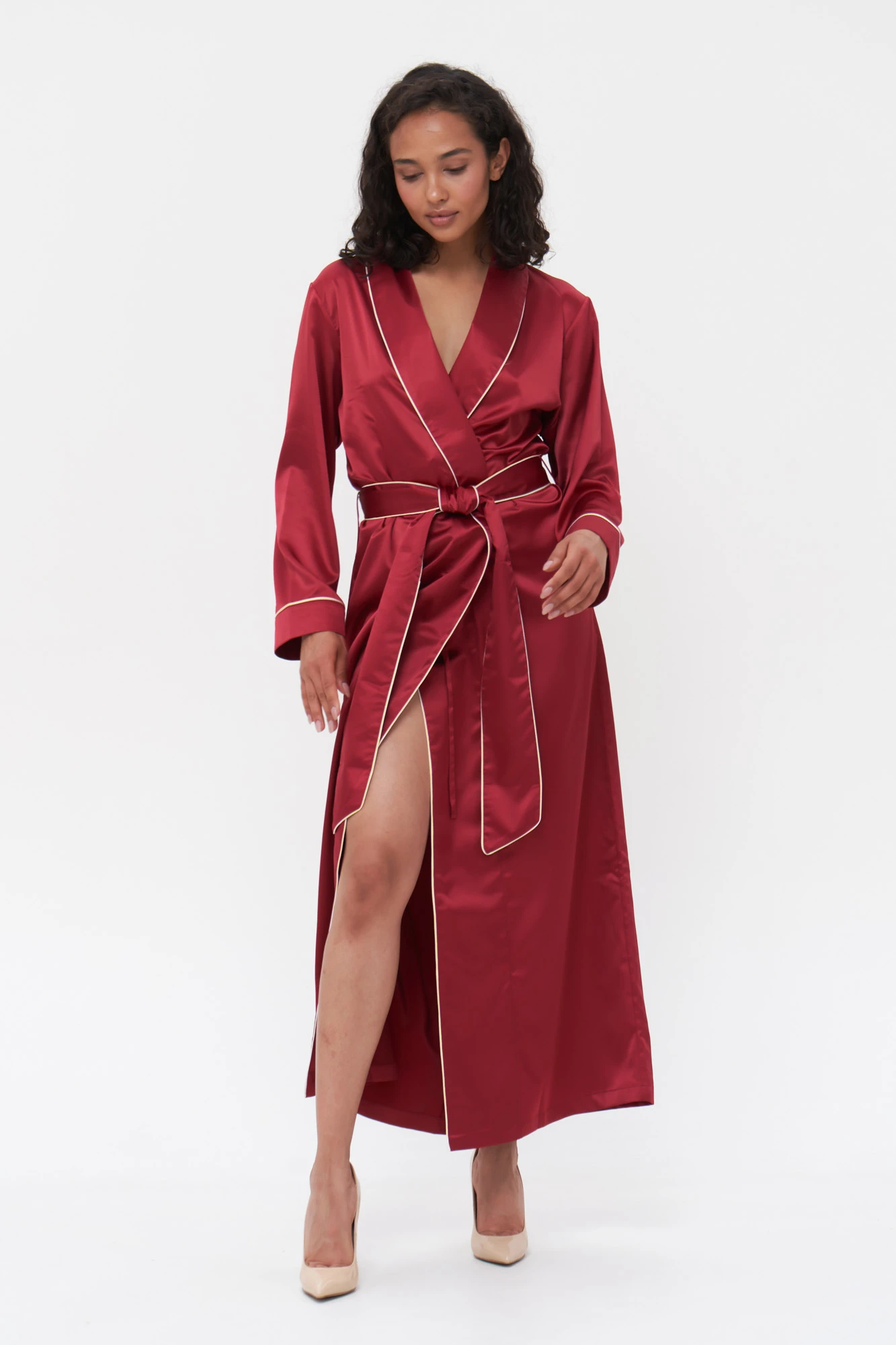 Burgundy satin dressing gown best sale