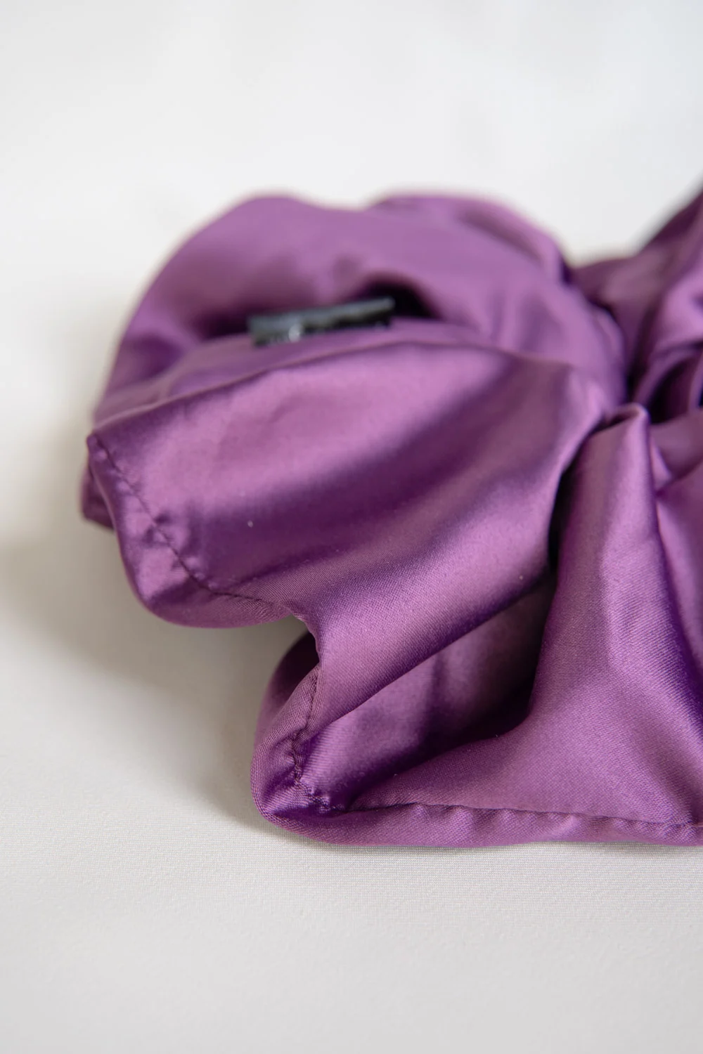 large purple satin silk scrunchies made of upcycled fabric remnants
