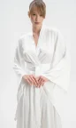 luxury satin silk long bridal dressing gown with train and wide sleeves perfect for getting ready before wedding day