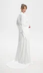 luxury satin silk long bridal robe with train and wide sleeves perfect for getting ready before wedding day