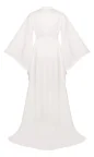 luxury satin silk long bridal robe with train and wide sleeves perfect for getting ready before wedding day
