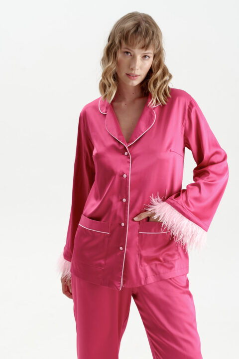 Pink Feather Pyjamas, Feather Trim PJs Pajamas | IDENTITY