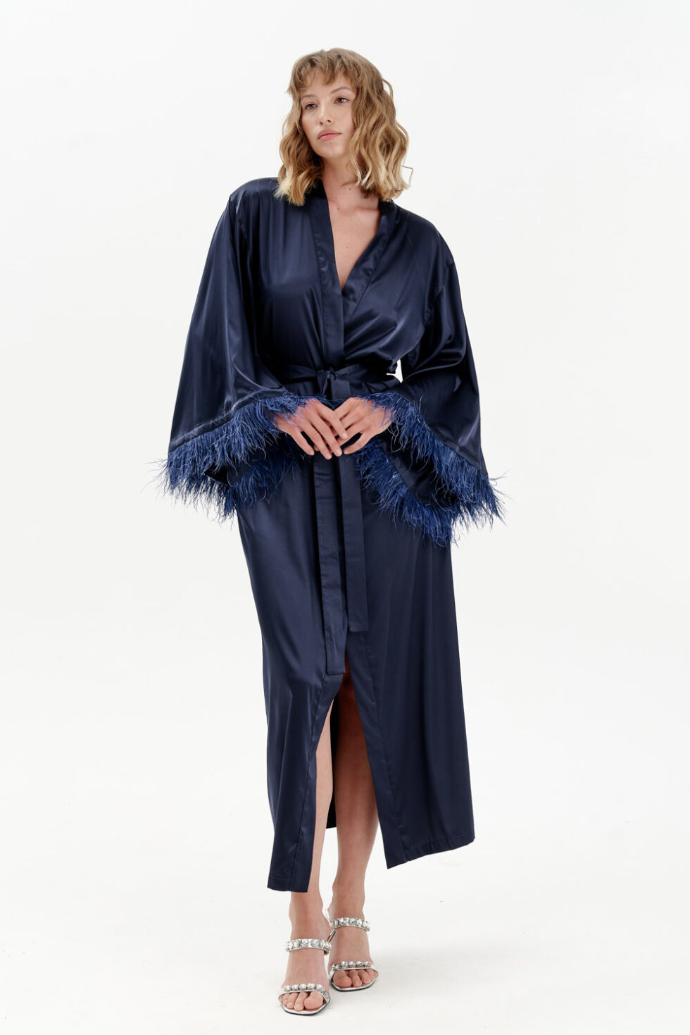 Feather Robes in Navy - IDENTITY LINGERIE
