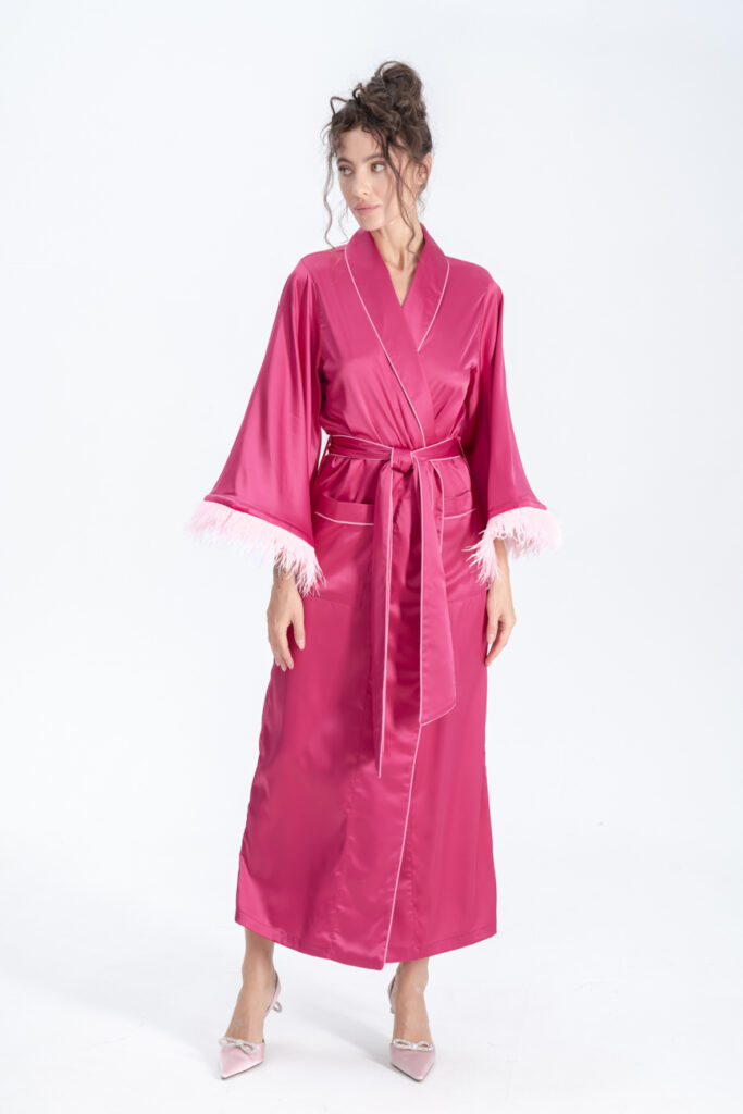 Silk Feathers Dressing Gown, Satin Robes Womens IDENTITY