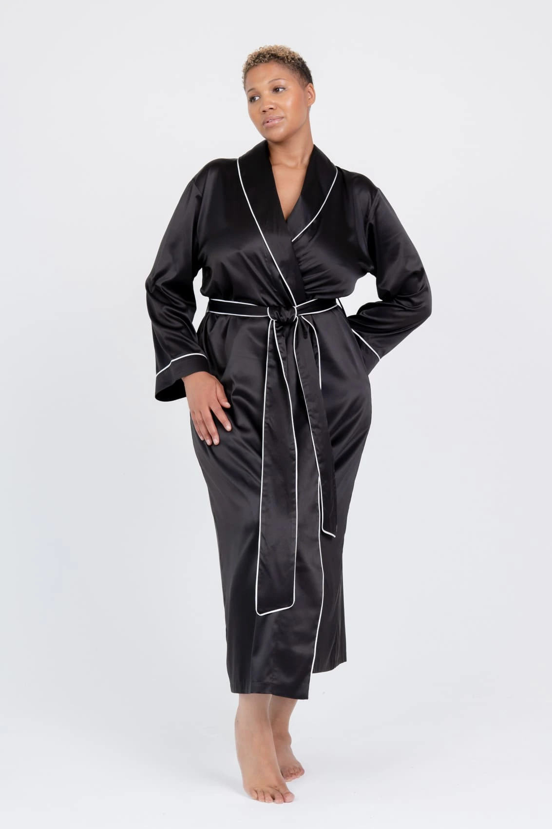 Black Satin Robe IDENTITY LINGERIE