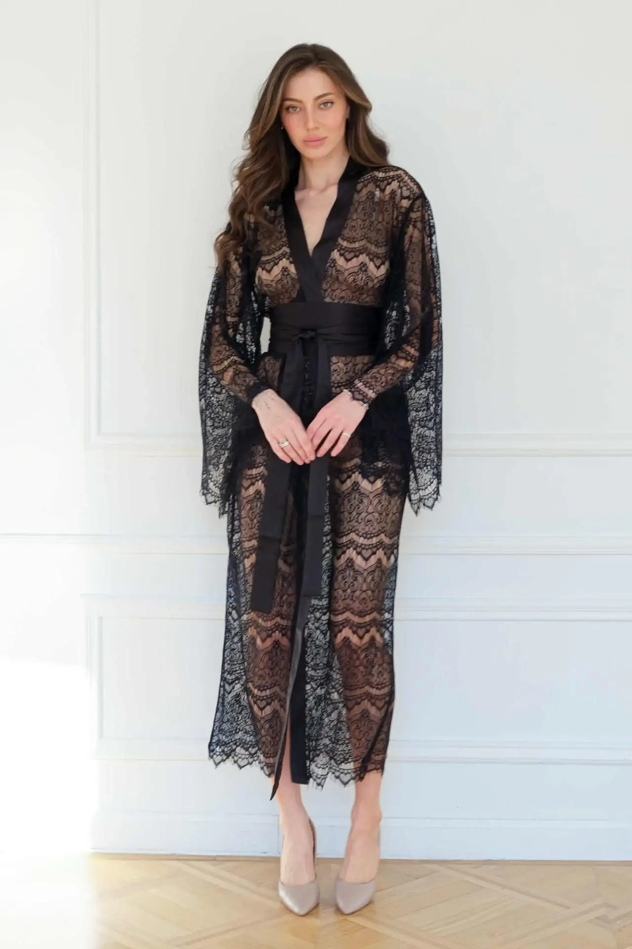 Long black sheer robe best sale