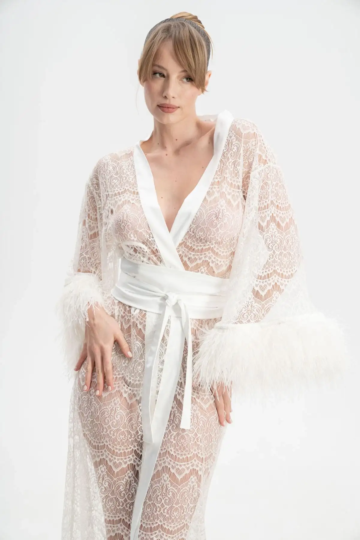 Lace dressing gown white best sale