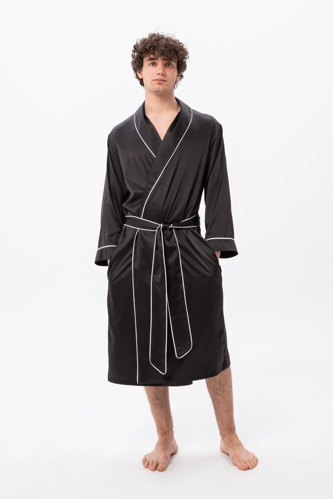 Black mens silk dressing gown hotsell