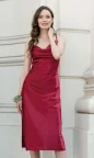Silky Satin Open Back Cowl Neck Dress in Burgundy