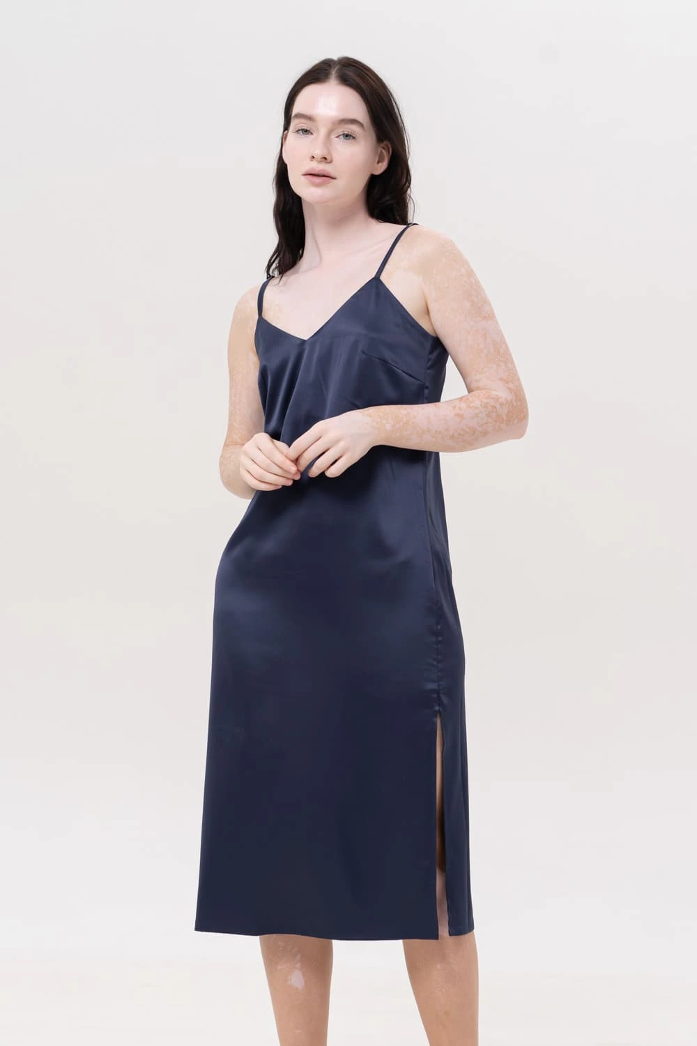 Silky Satin Slip Nightie in Navy IDENTITY LINGERIE