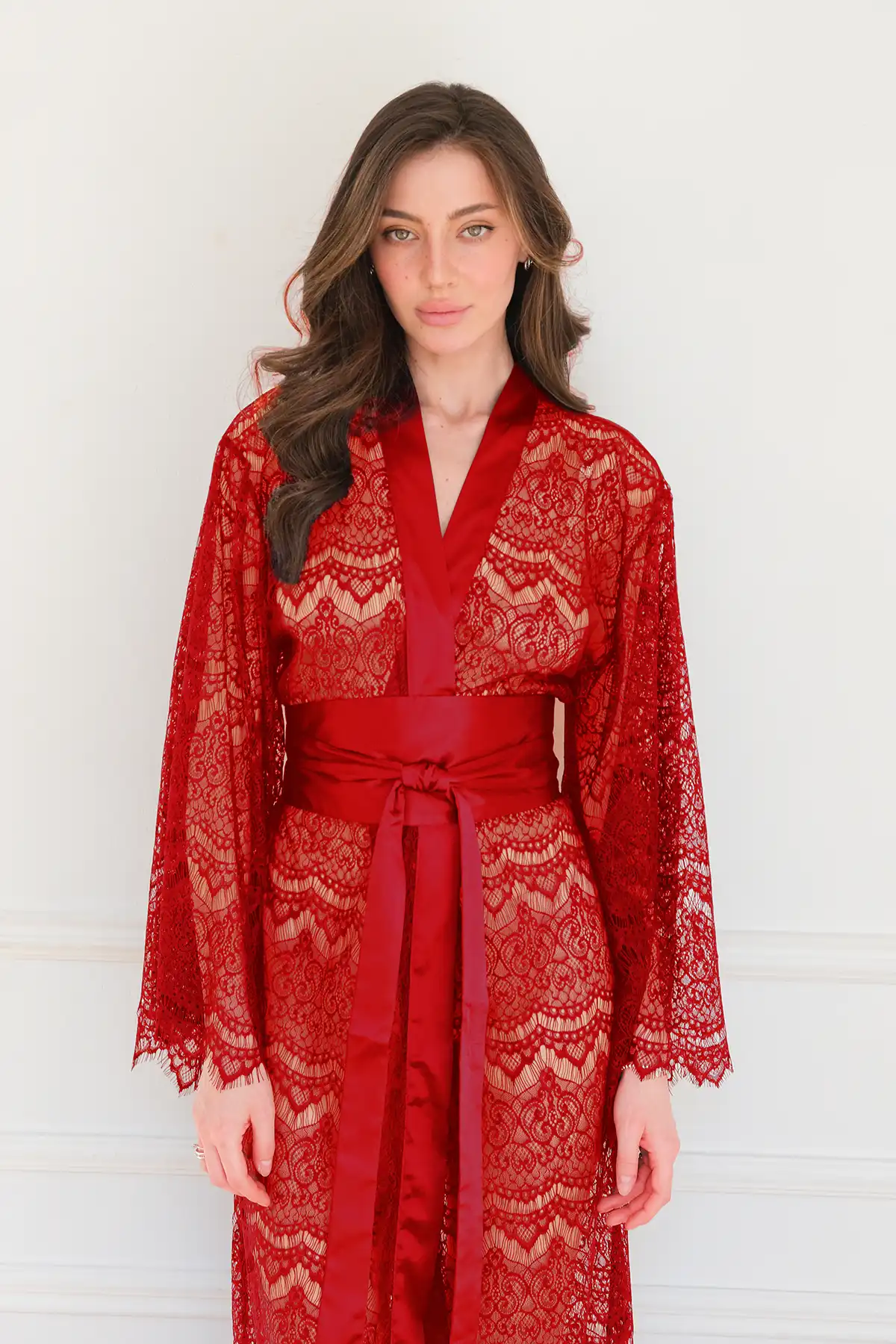 red sheer dressing gown