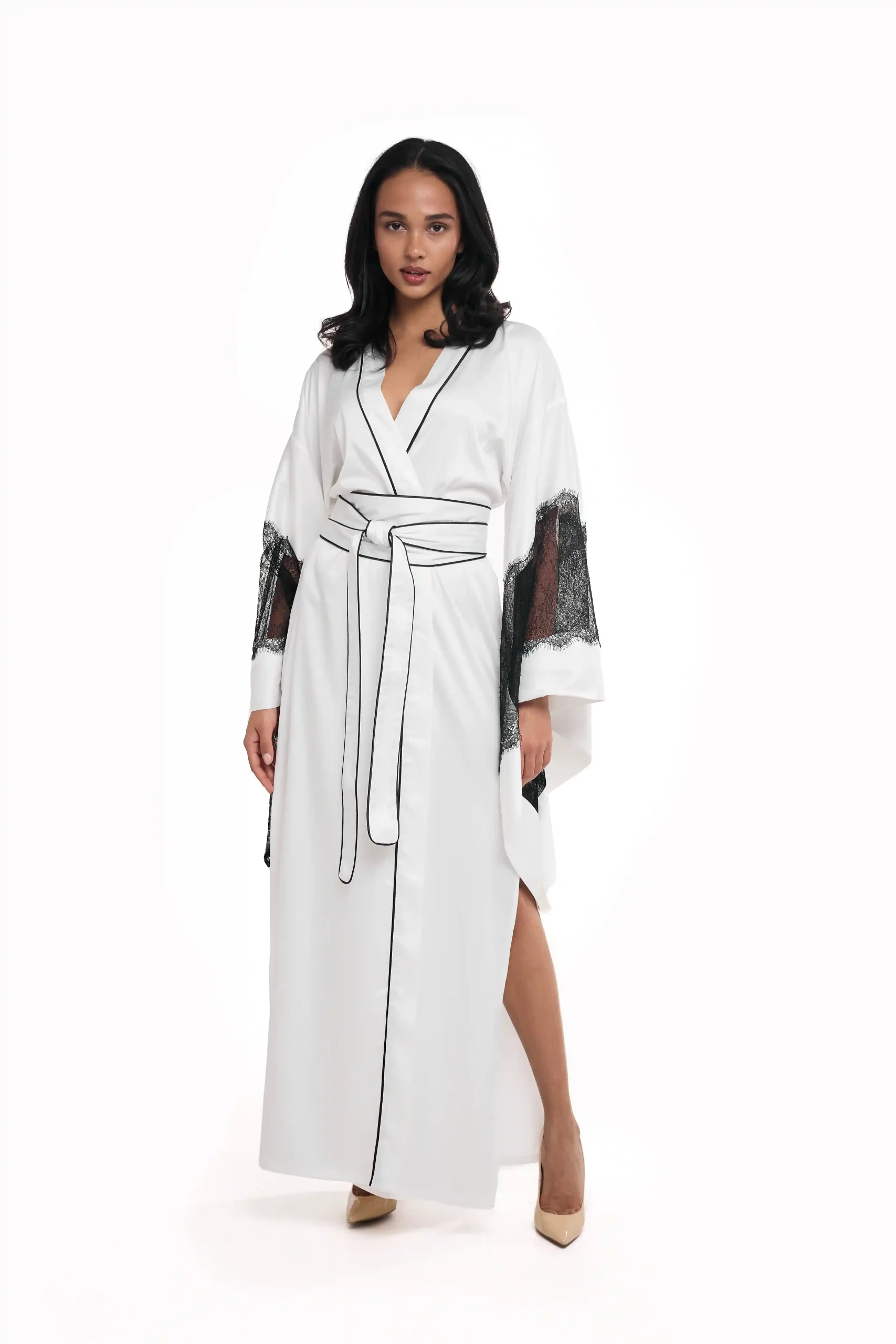 knee length dresses for ladies Women's Pure Silk Long Sleeve Midi Wrap Dressing Gown  UK-SILKSILKY